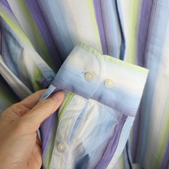 Alan Flusser Blue Striped Long Sleeve Button Front Men's Shirt Size XL Cotton - Picture 5 of 14